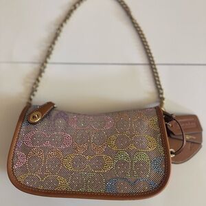 Coach Candy Crystal Swinger Bag 20 Chain Signature Jacquard Rainbow